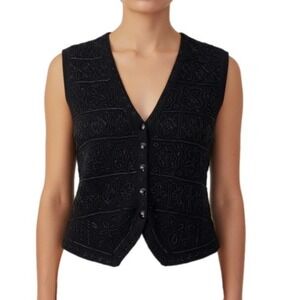 Worthington Vintage Sweater Vest Women's Medium Black‎ Beaded Button Down